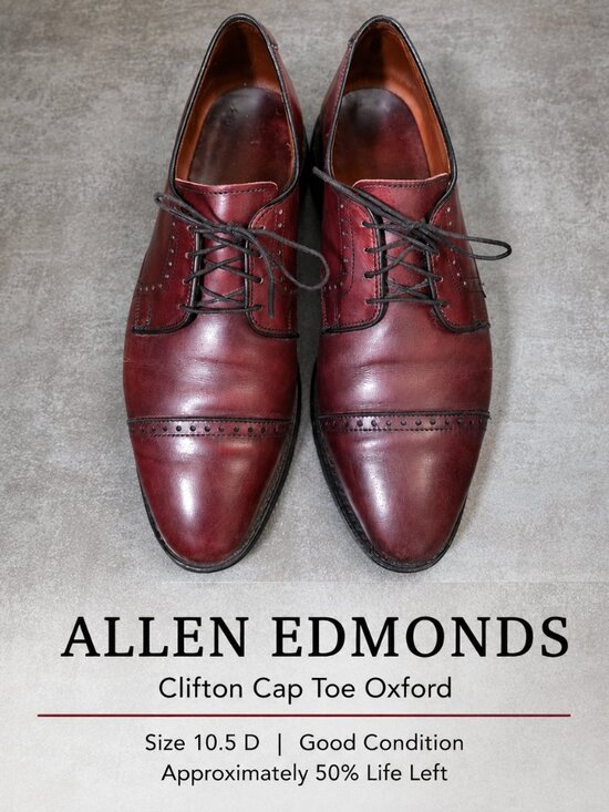 Allen Edmonds Clifton Cap Toe Oxford Burgundy Men\'s Size 10.5 D main image 4